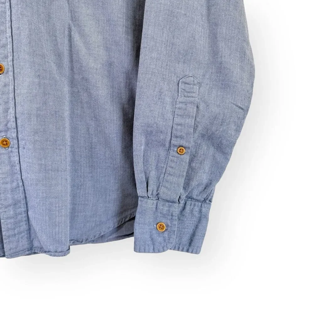 J Crew Slim Fit Herringbone Shirt Mens M Blue Long Sleeve Button Up Cotton